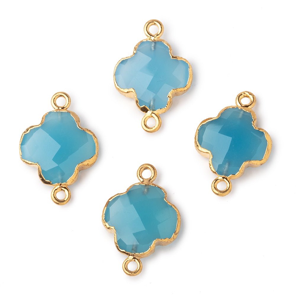 13mm Gold Leaf Blue Chalcedony Faceted Quatrefoil Connector 1 focal piece