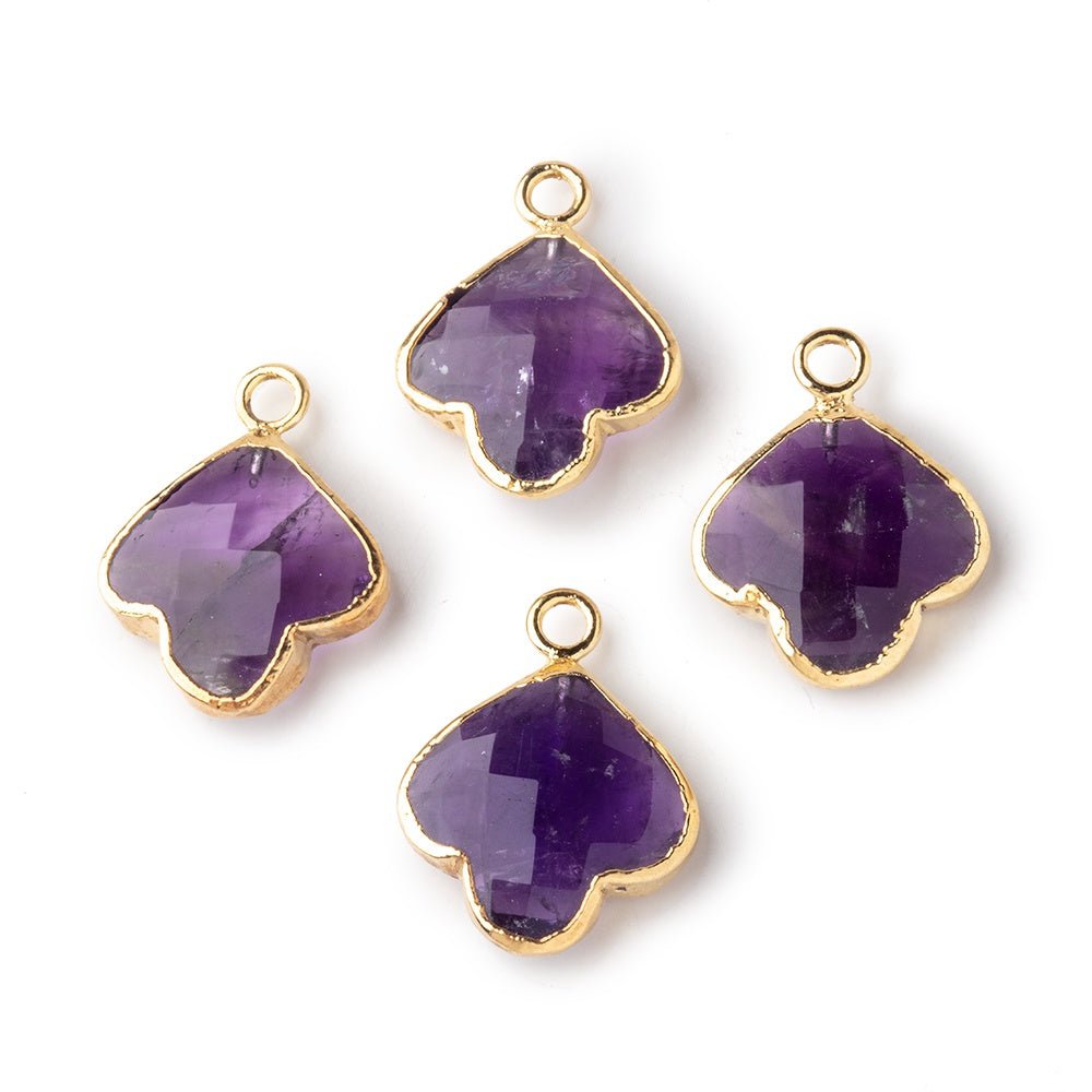 13mm Gold Leafed Amethyst Faceted Trillium Flower Focal Pendant 1 piece