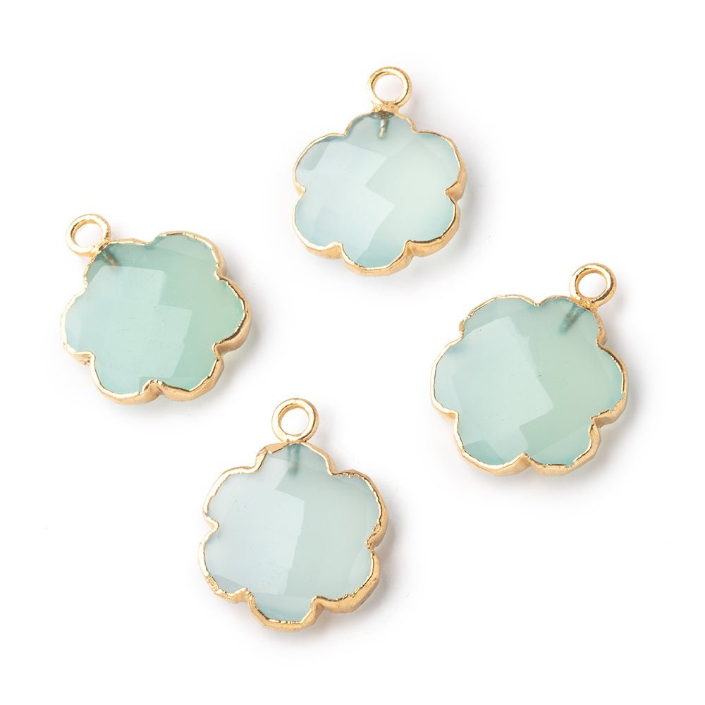 13mm Gold Leafed Seafoam Blue Chalcedony Faceted Flower Focal Pendant 1 piece