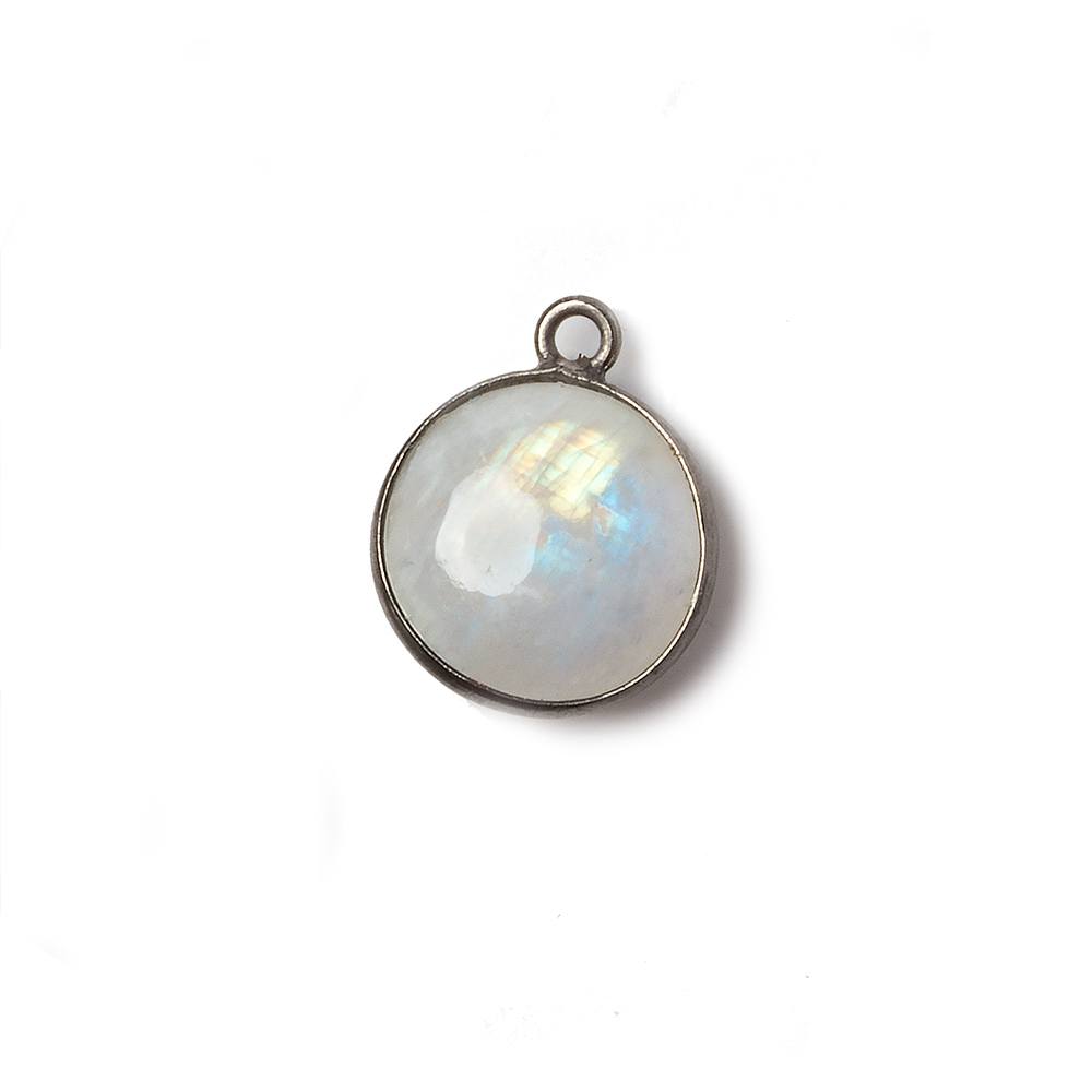 13mm Oxidized Silver Bezel Rainbow Moonstone plain coin Pendant 1 focal bead