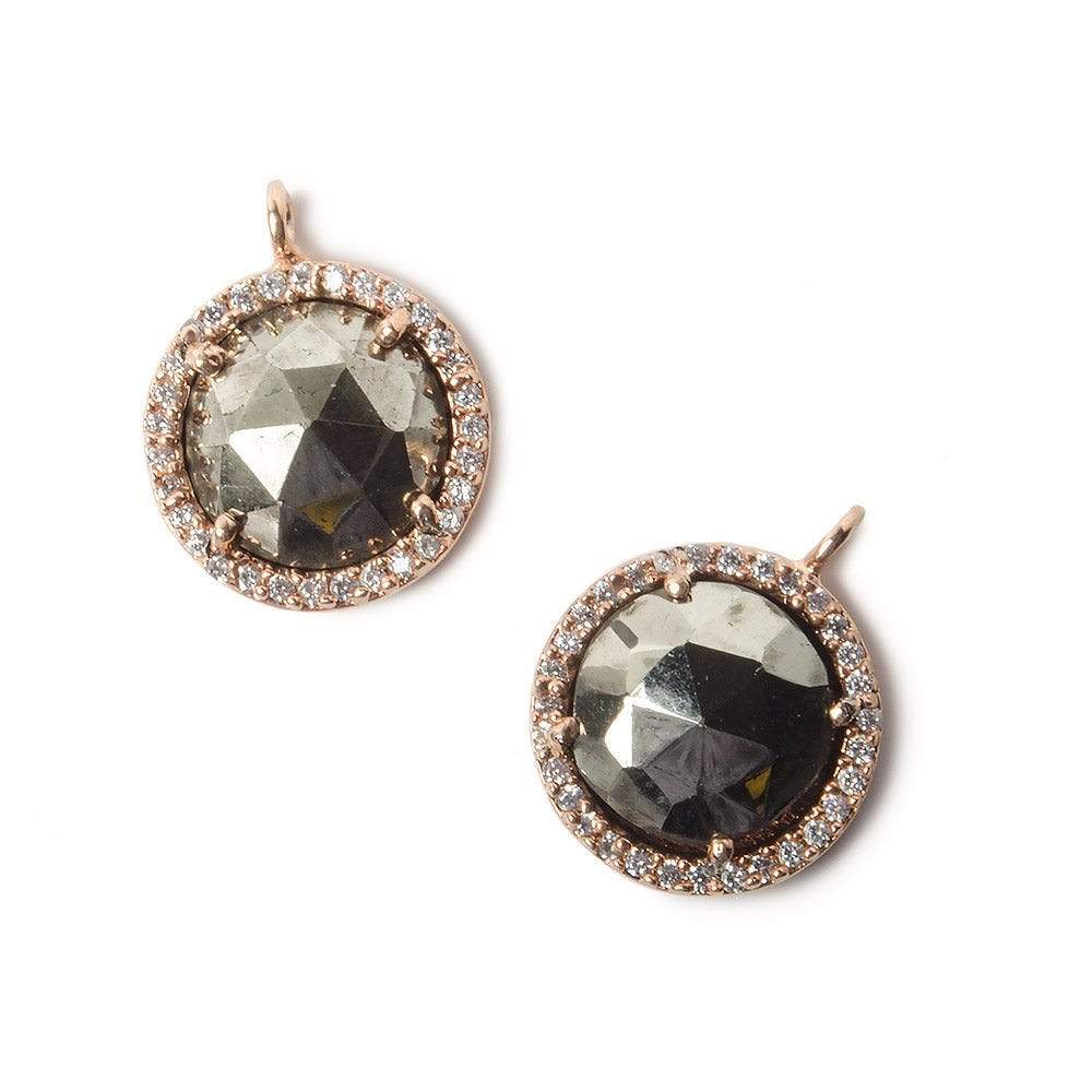 13mm Rose Gold Bezel CZ and Pyrite Coin Pendant 1 focal bead