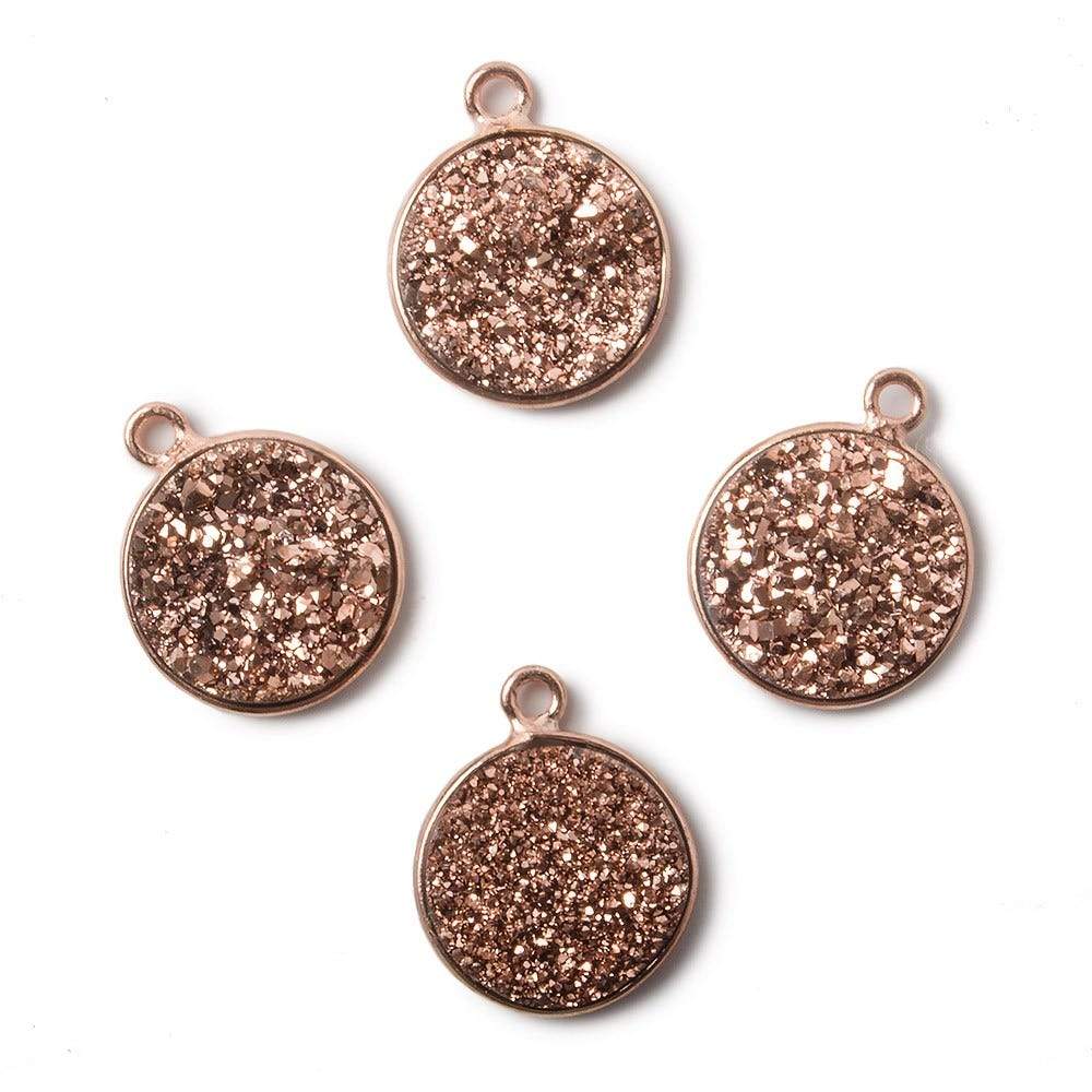 13mm Rose Gold Bezel Metallic Rose Drusy Coin Pendant 1 piece
