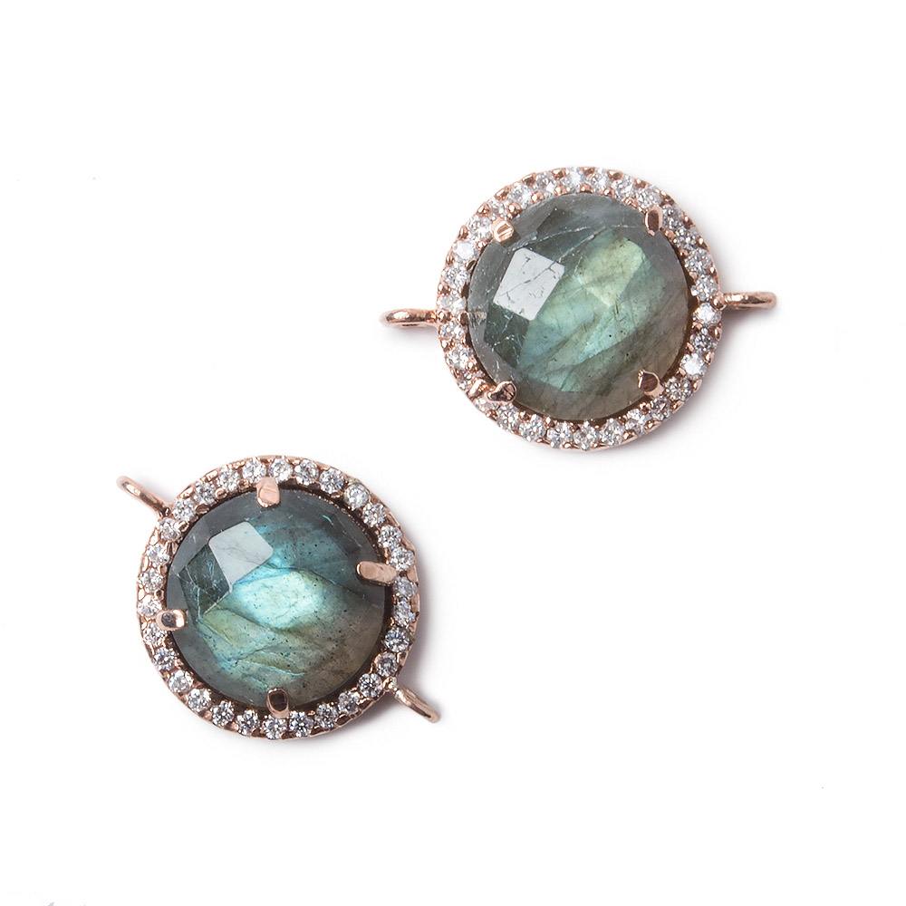 13mm Rose Gold Bezel White CZ and Labradorite Coin Pendant 1 focal bead