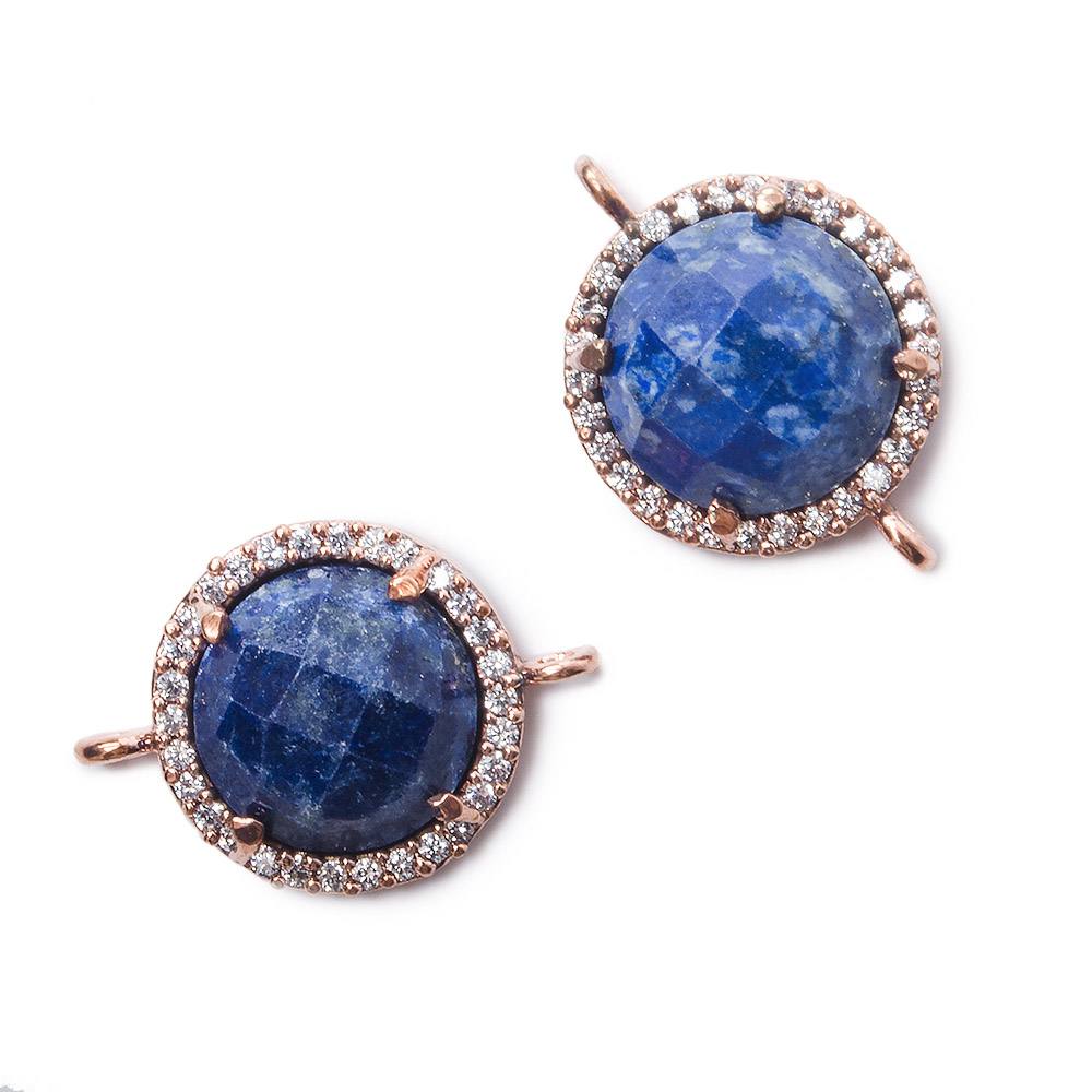 13mm Rose Gold Bezel White CZ and Lapis Lazuli Coin Connector 1 focal bead