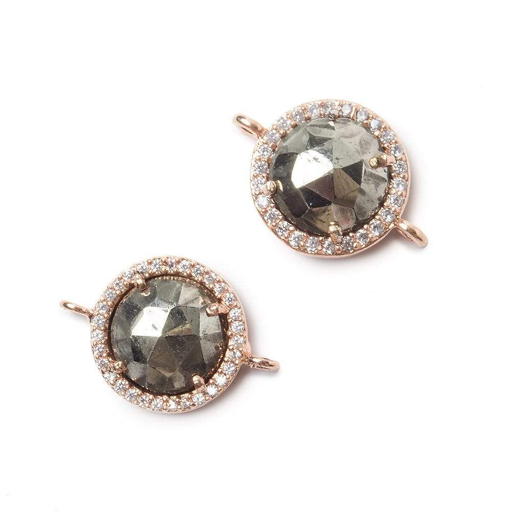 13mm Rose Gold Bezel White CZ and Pyrite Coin Connector 1 focal bead