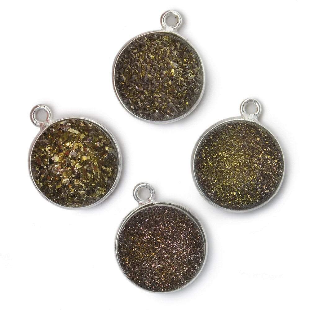 13mm Silver .925 Bezel Metallic Bronze Drusy Coin Pendant 1 piece
