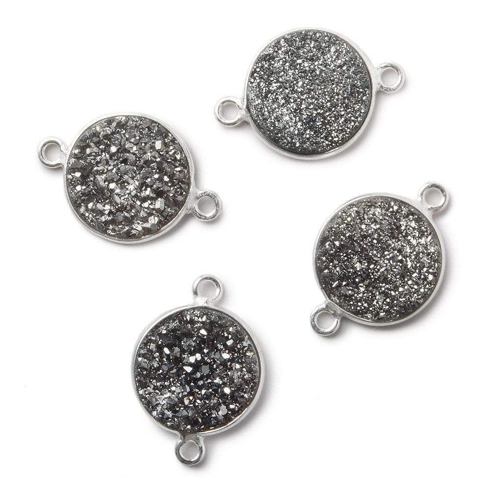 13mm Silver .925 Bezel Metallic Platinum Drusy Coin Connector 1 piece