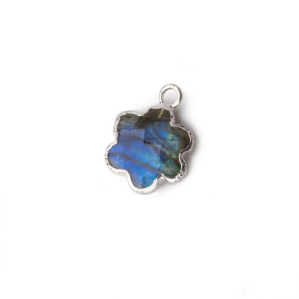 13mm Silver Leafed Labradorite Faceted Quatrafoil Focal Bead Pendant sold as 1 piece