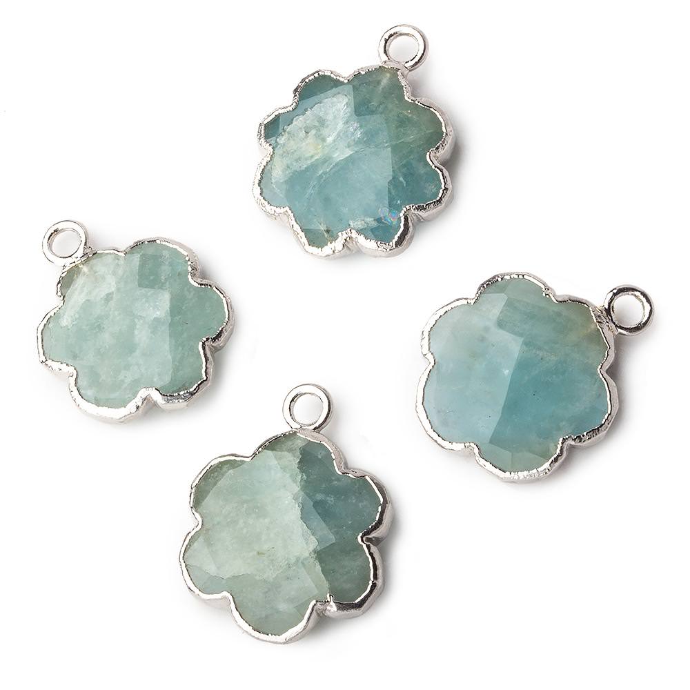 13mm Silver Leafed Milky Aquamarine Faceted Quatrafoil Focal Bead Pendant sold as 1 piece