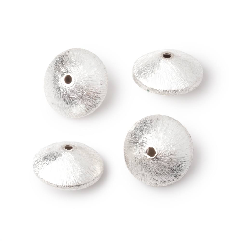 13mm Silver Plated Copper Brushed Disc Beads Set of 4 pieces