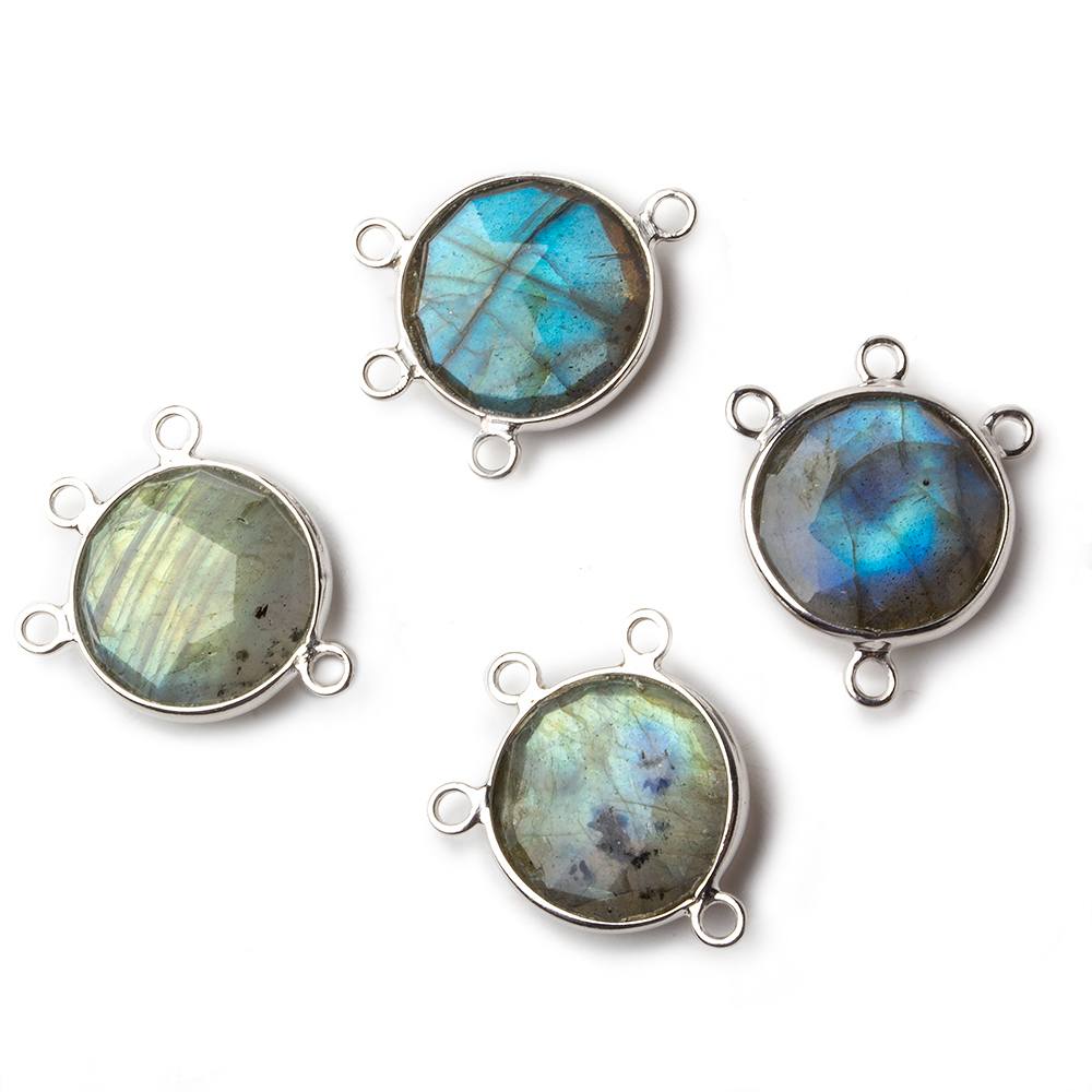 13mm Sterling Silver Bezel Labradorite Coin 3 ring Connector 1 focal bead