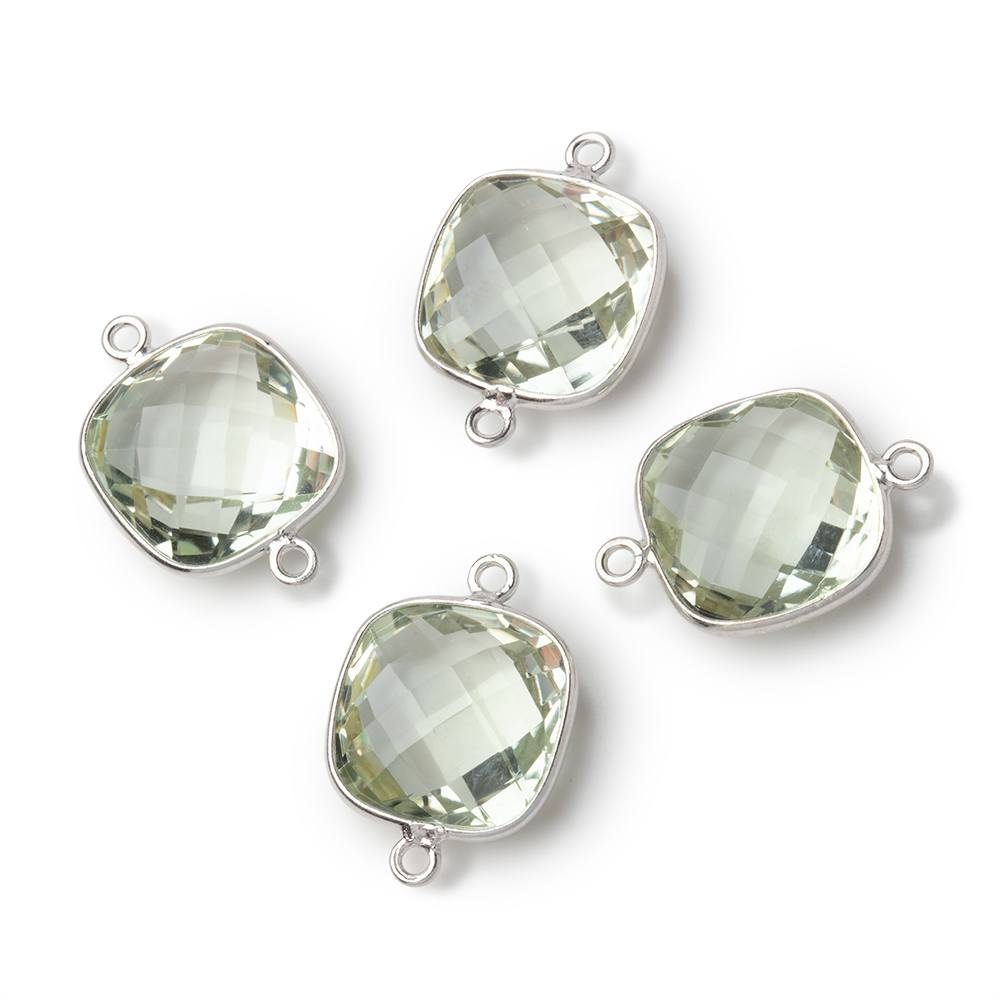 13mm Sterling Silver Bezel Prasiolite Faceted Cushion Connector 1 piece