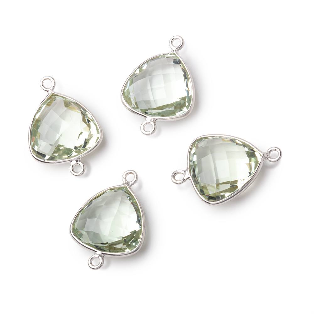 13mm Sterling Silver Bezel Prasiolite Faceted Triangle Connector 1 piece