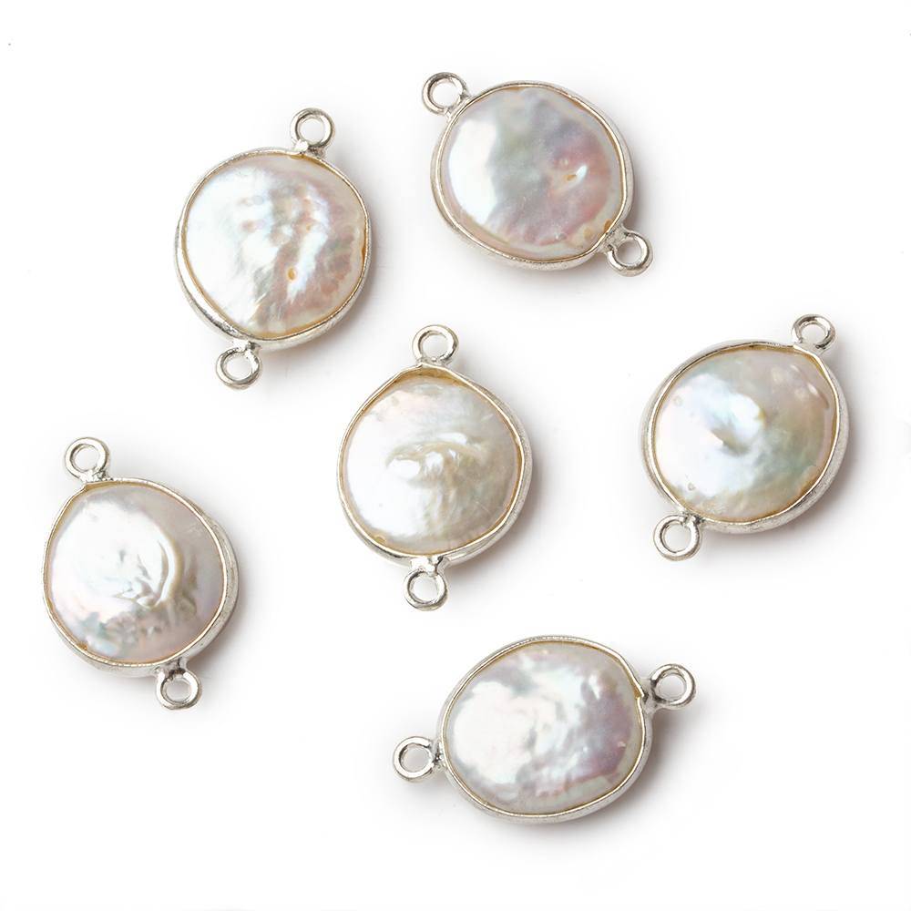 13mm Sterling Silver Bezel White Coin Pearl Connector 1 piece