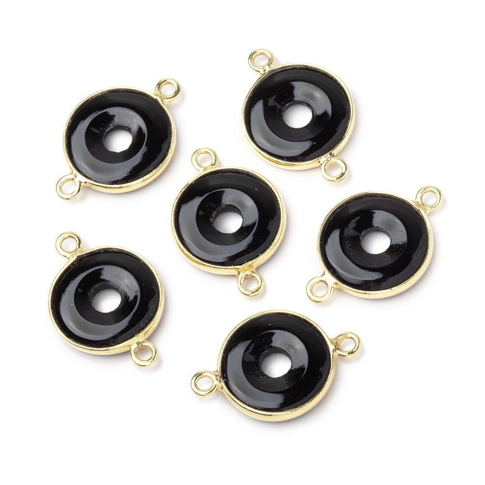 13mm Vermeil Bezel Black Onyx Coin with Void Connector 1 piece