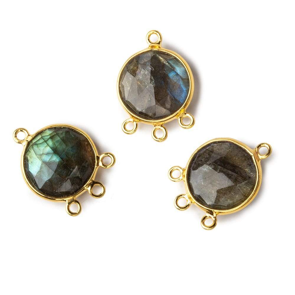 13mm Vermeil Bezel Labradorite faceted coin 3 ring Connector 1 focal bead