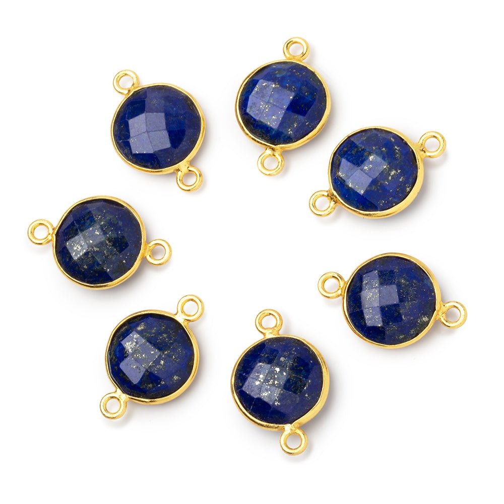 13mm Vermeil Bezel Lapis Lazuli Faceted Coin Connector 1 piece