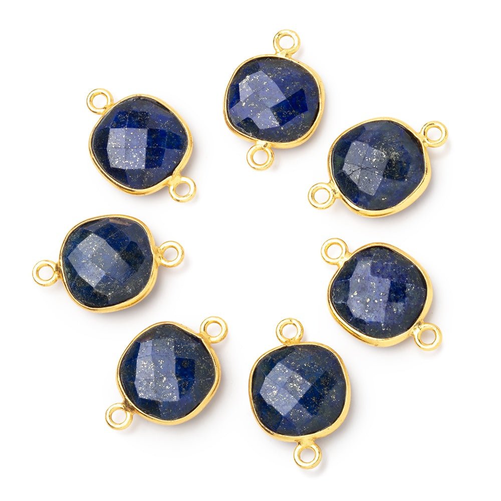 13mm Vermeil Bezel Lapis Lazuli Faceted Cushion Connector 1 piece