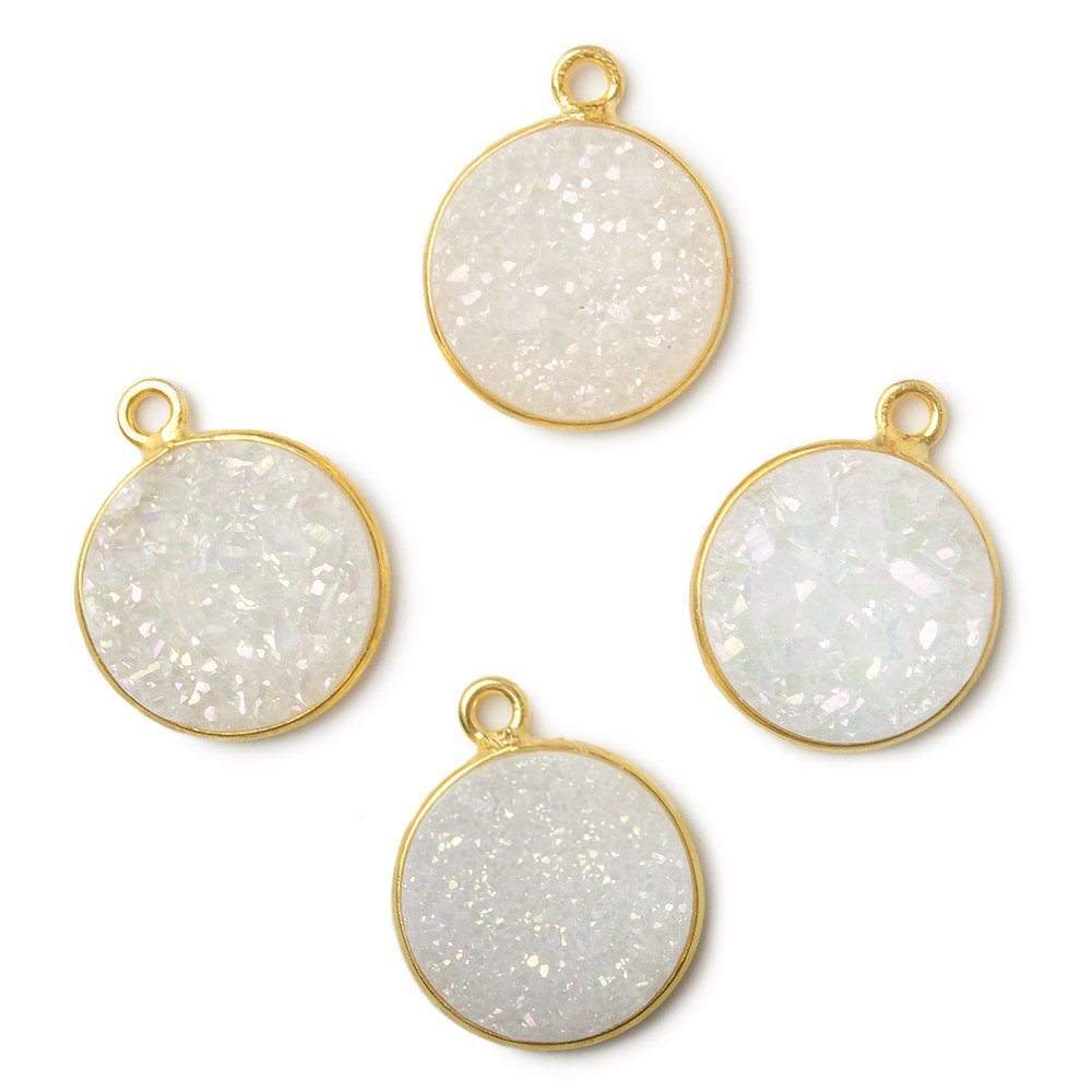 13mm Vermeil Bezel Mystic Pearl White Drusy Coin Pendant 1 piece