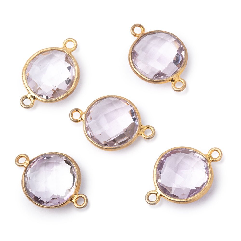 13mm Vermeil Bezel Pink Amethyst Faceted Coin Connector 1 piece