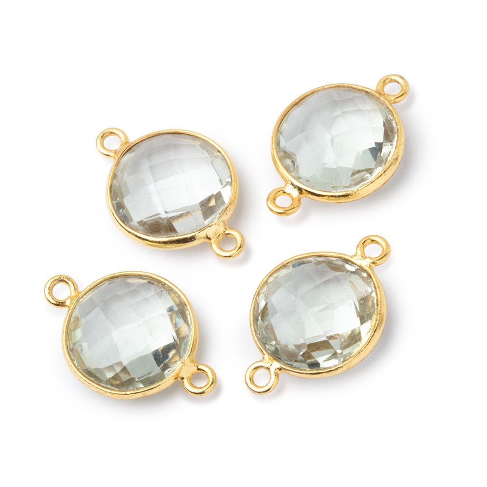 13mm Vermeil Bezel Prasiolite Faceted Coin Connector 1 piece