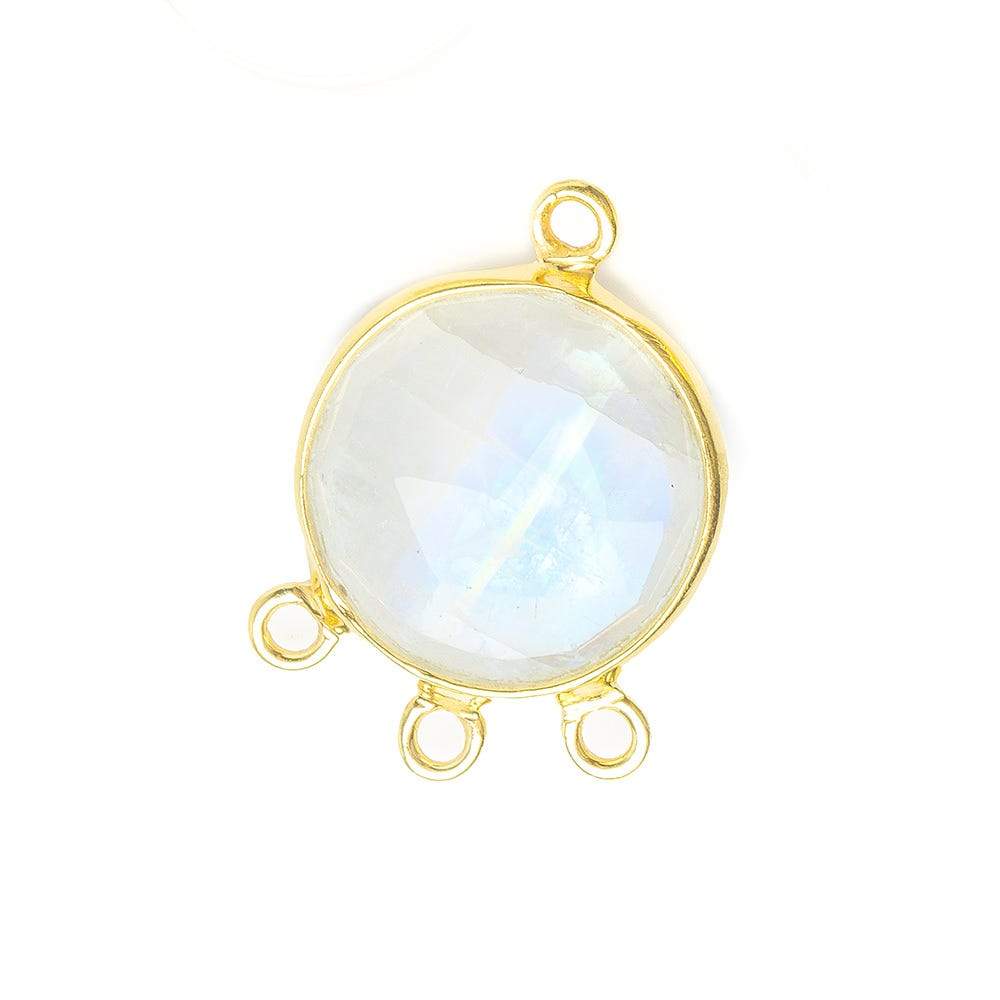 13mm Vermeil Bezel Rainbow Moonstone Faceted Coin 3 ring Connector 1 piece