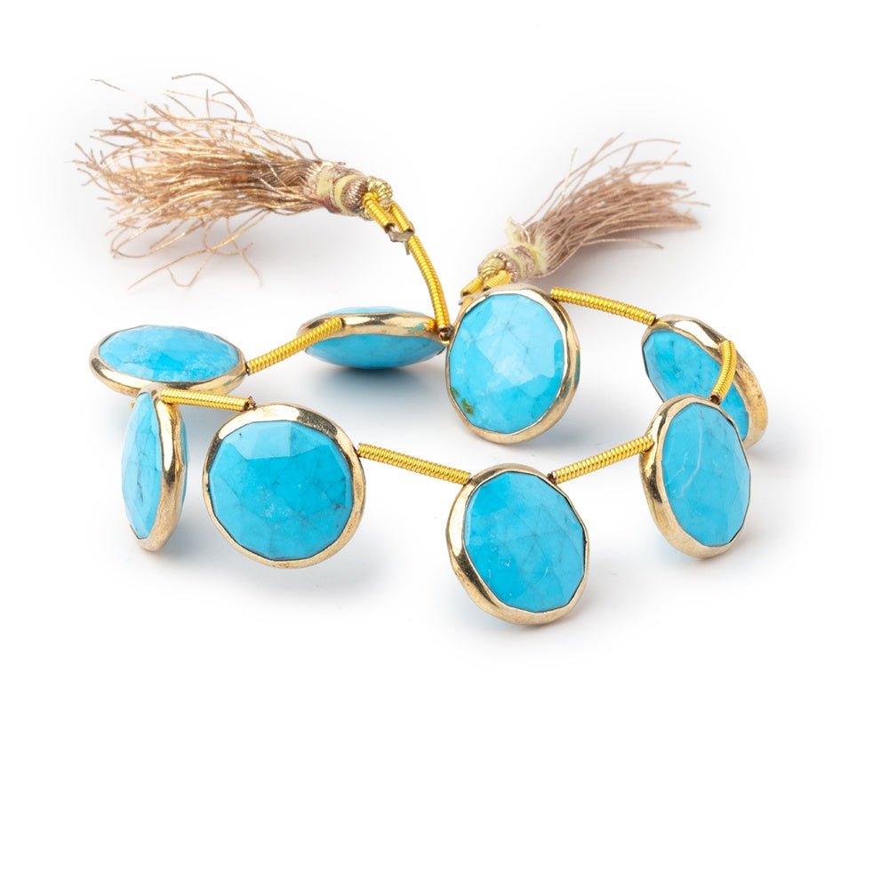 13mm Vermeil Bezel Turquoise Howlite Top Drilled Coins 6 inch 8 Beads