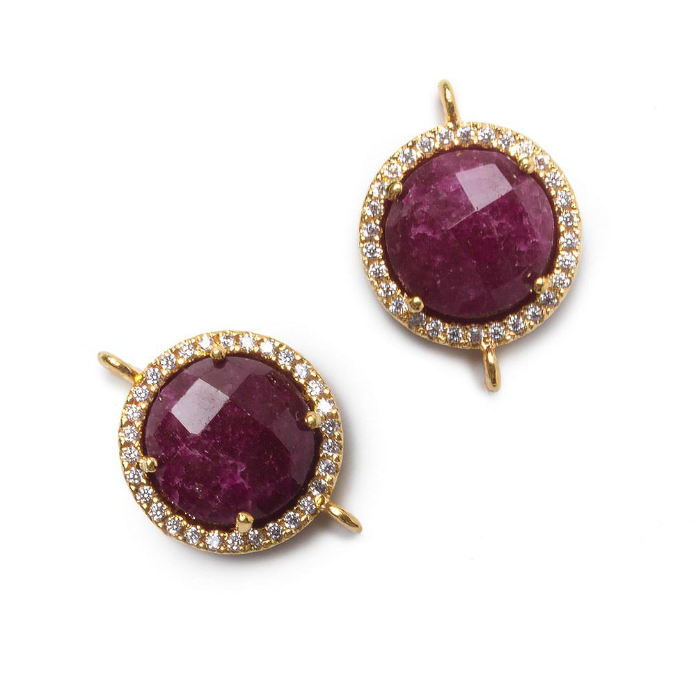 13mm Vermeil Bezel White CZ and Ruby Coin Connector 1 focal bead