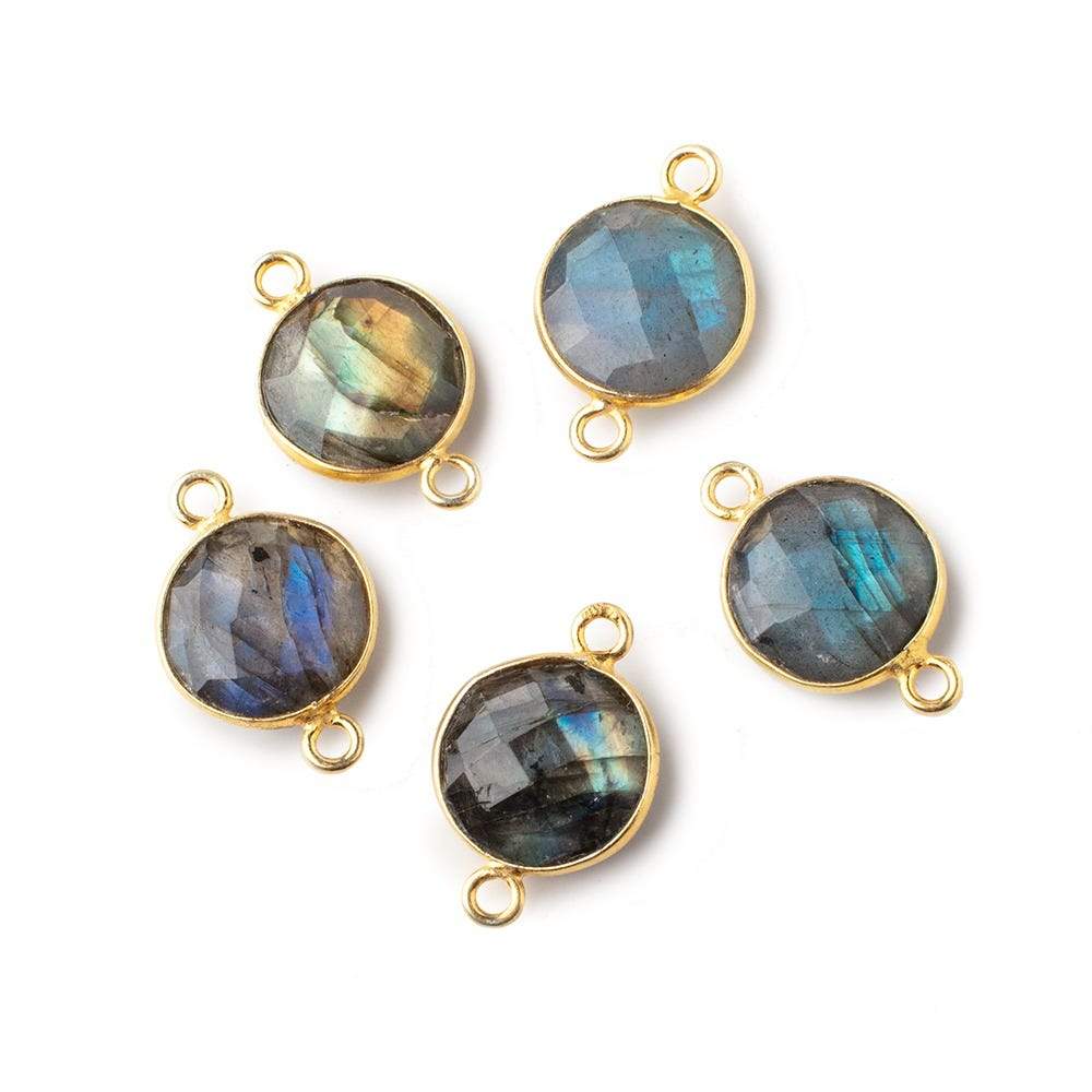 13mm Vermeil Bezeled Labradorite Faceted Coin Connector 1 piece