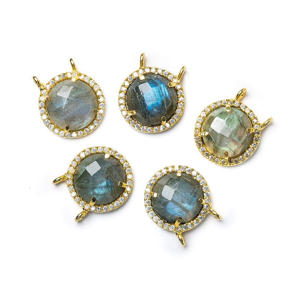 13mm Vermeil CZ Bezel & Labradorite faceted coin Connector 1 piece