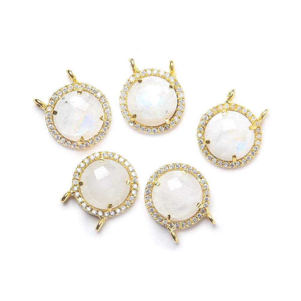 13mm Vermeil CZ Bezel & Rainbow Moonstone faceted coin Connector 1 piece