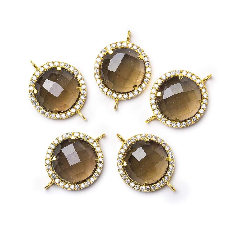 13mm Vermeil CZ Bezel Smoky Hydro Quartz Faceted Coin Connector 1 piece