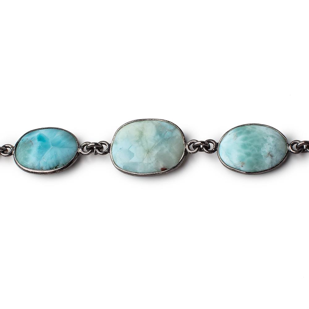 13x10-16x13mm Black Gold .925 Bezel Larimar Plain Nugget Chain by the foot