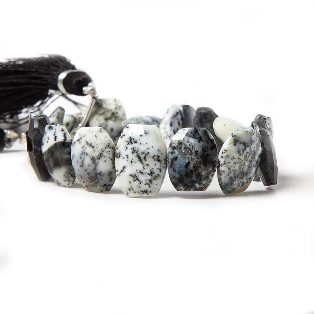 13x10mm Dendritic Opal side drilled Faceted Cushion Beads 7 inch 16 pieces