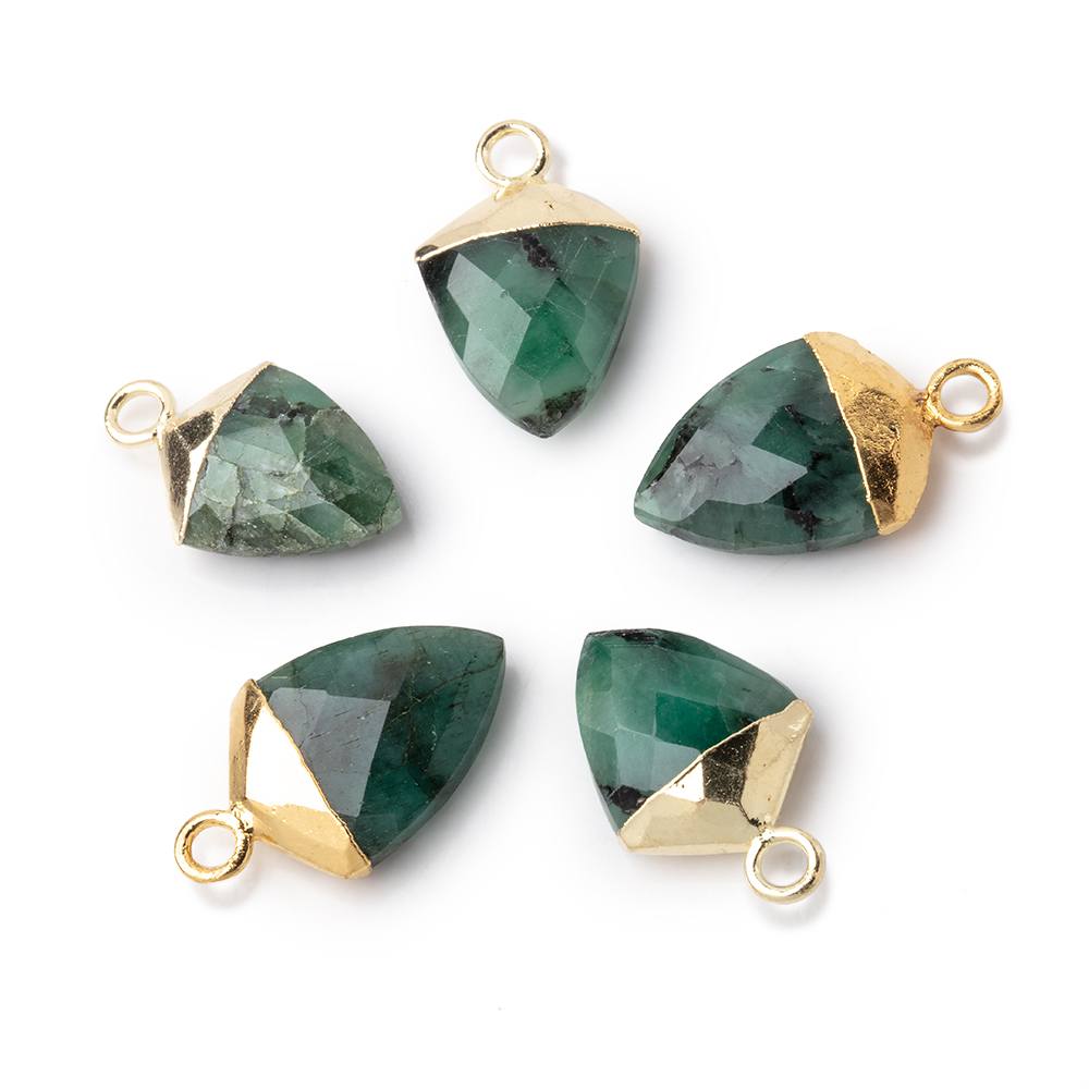 13x10mm Gold Leafed Emerald Faceted Shield Focal Pendant 1 piece