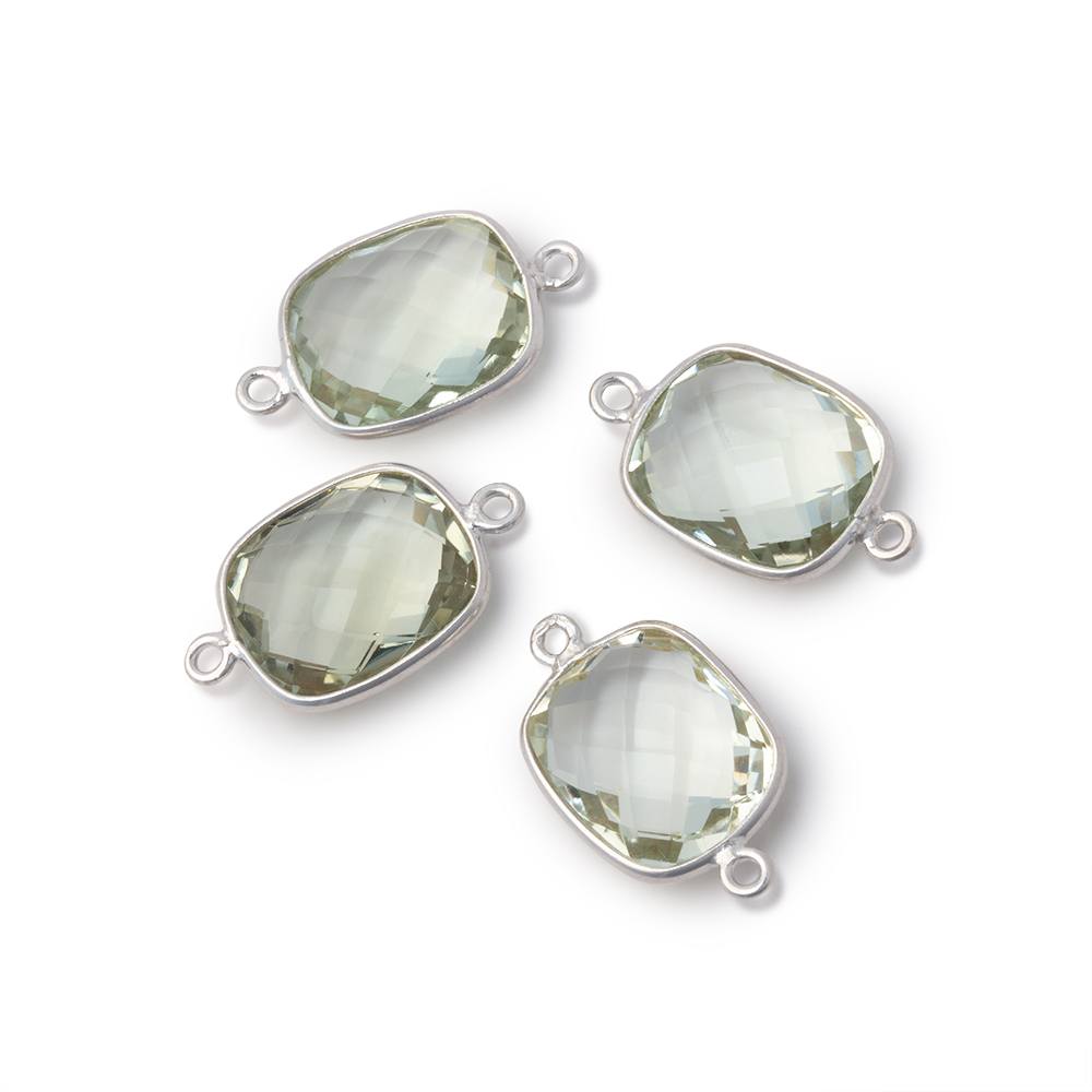 13x11mm Sterling Silver Bezel Prasiolite Faceted Rectangle Connector 1 piece