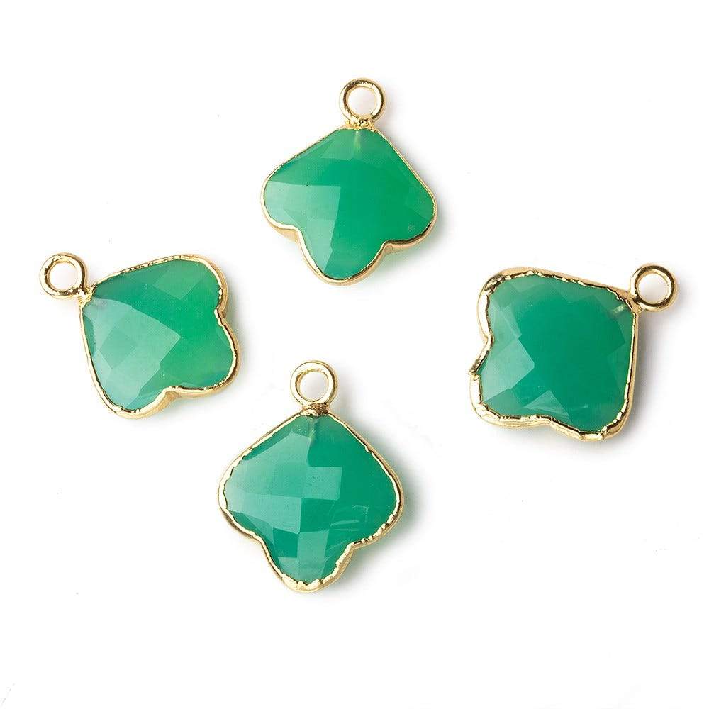 13x13mm Gold Leafed Dark Green Onyx Faceted Trillium Flower Focal Bead Pendant sold as 1 piece