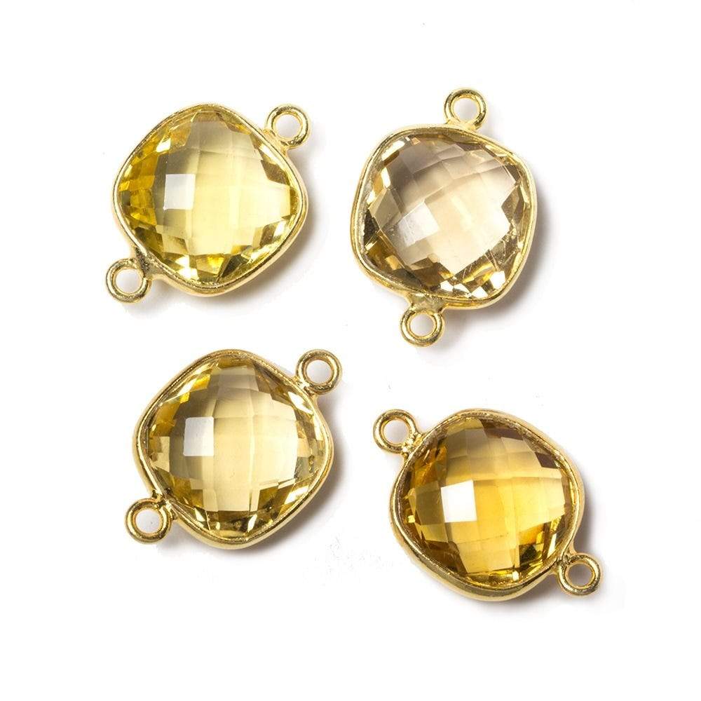 13x13mm Vermeil Bezeled Citrine faceted pillow Connector 1 piece