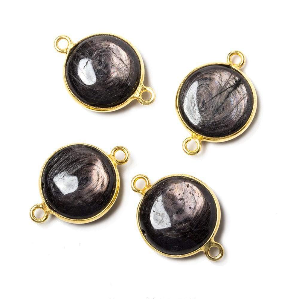 13x13mm Vermeil Bezeled Hypersthene plain coin Connector 1 piece