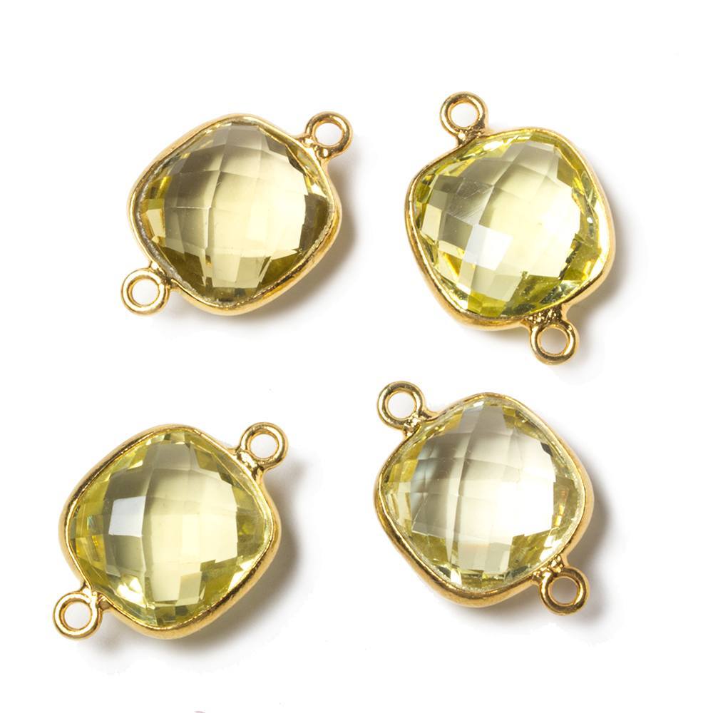 13x13mm Vermeil Bezeled Lemon Quartz faceted pillow Connector 1 piece