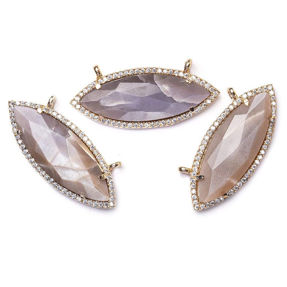 13x33mm Rose Gold Bezel CZ & Chocolate Moonstone Marquise East West Connector 1 focal bead