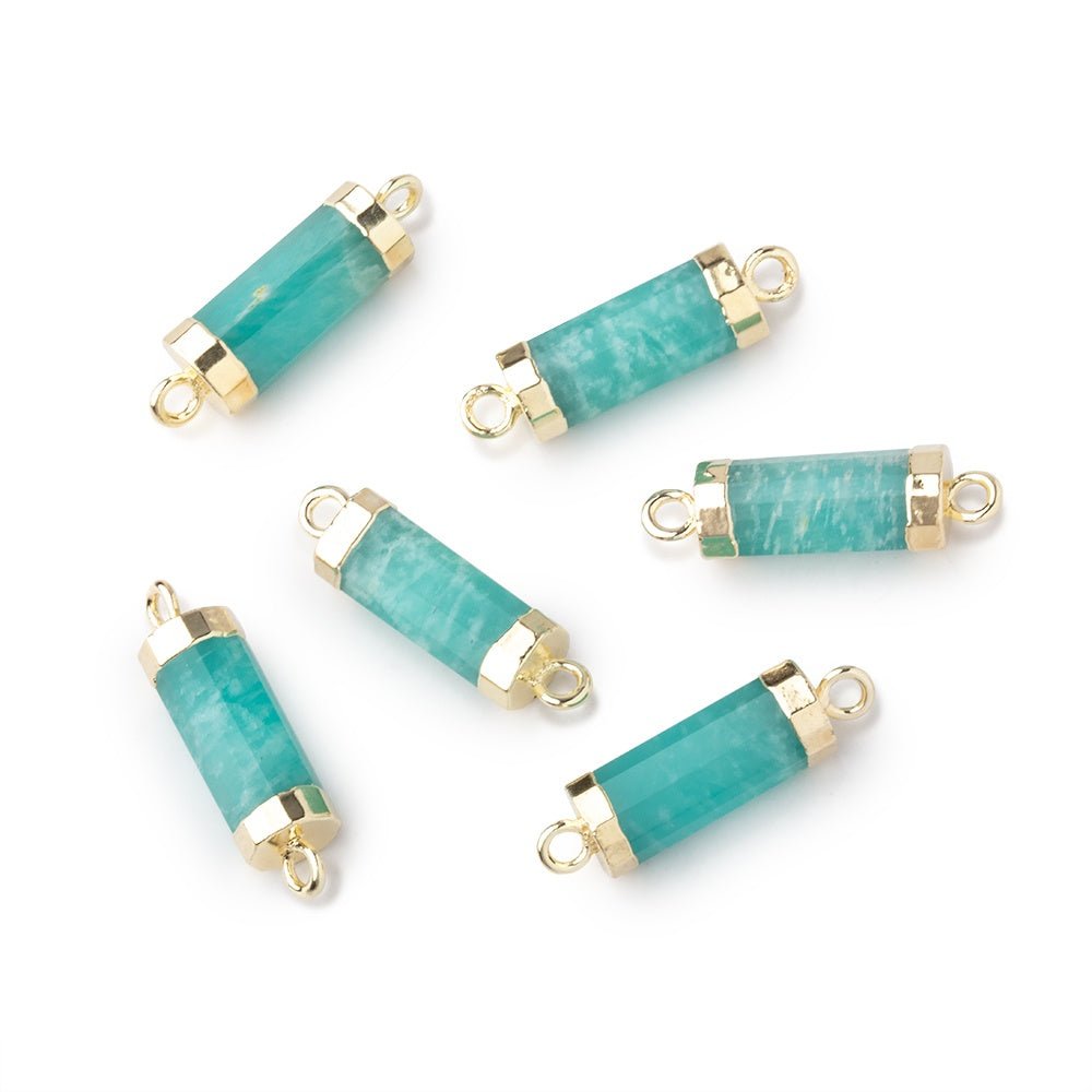 13x5mm Gold Leafed Amazonite faceted barrel tube Connector 1 piece