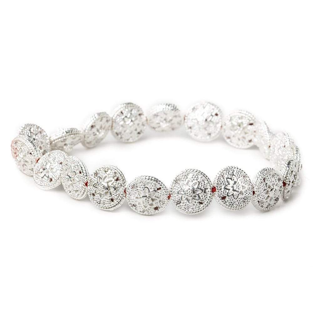 12x7mm Sterling Silver Plated Copper Bead Floral Disc 8 inch 16 pcs