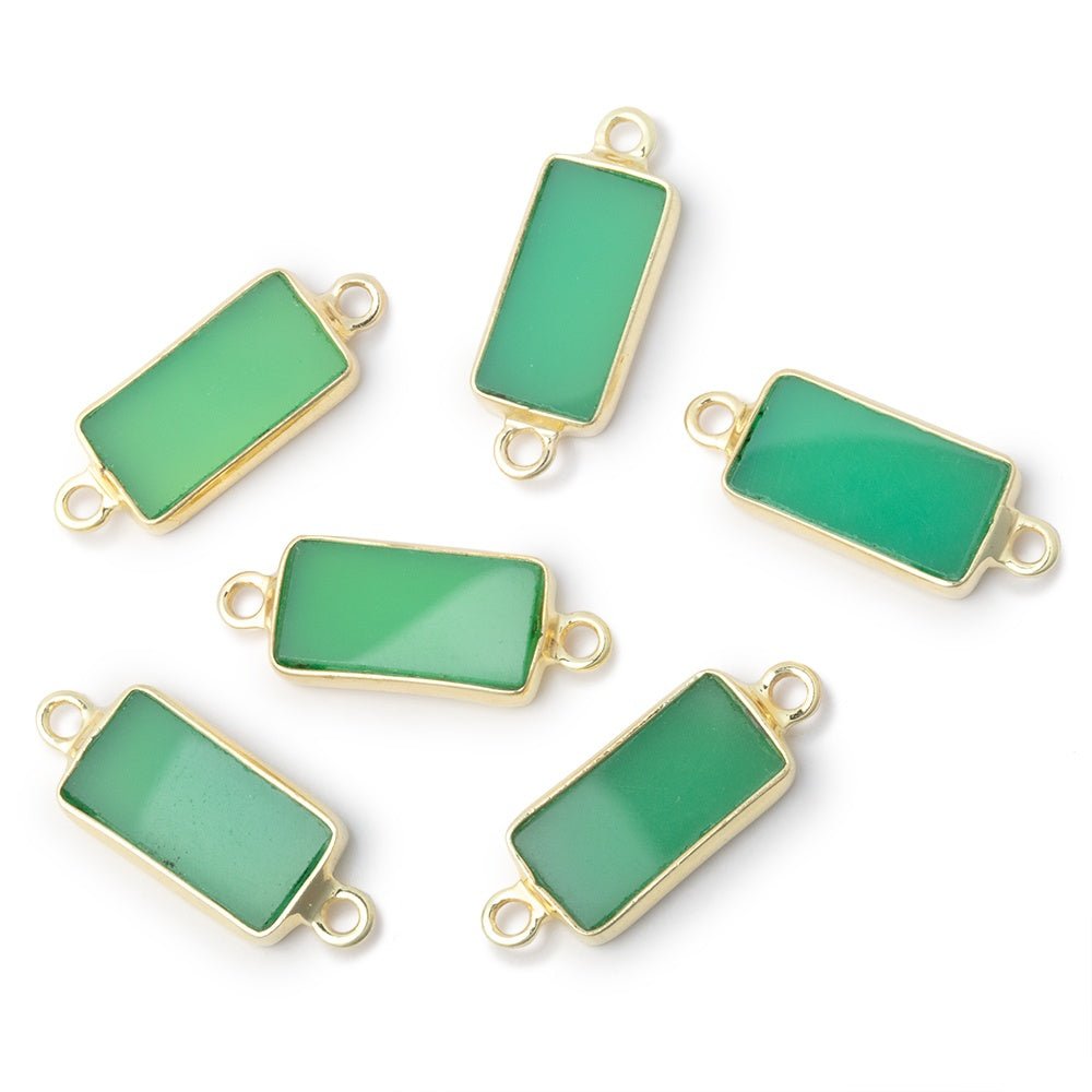 13x7mm Vermeil Bezel Green Chalcedony Flat Rectangle 1 Connector