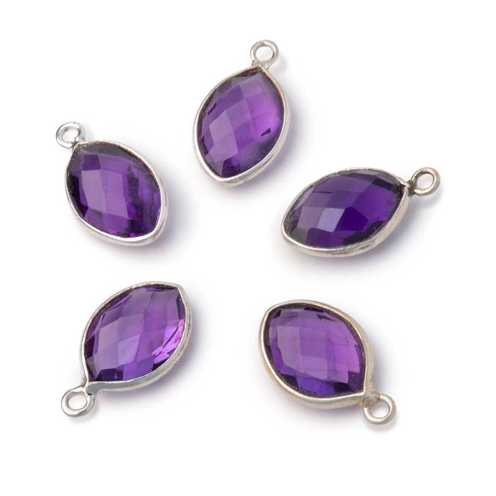 13x9mm Sterling Silver Bezel Amethyst Faceted Marquise 1 Pendant
