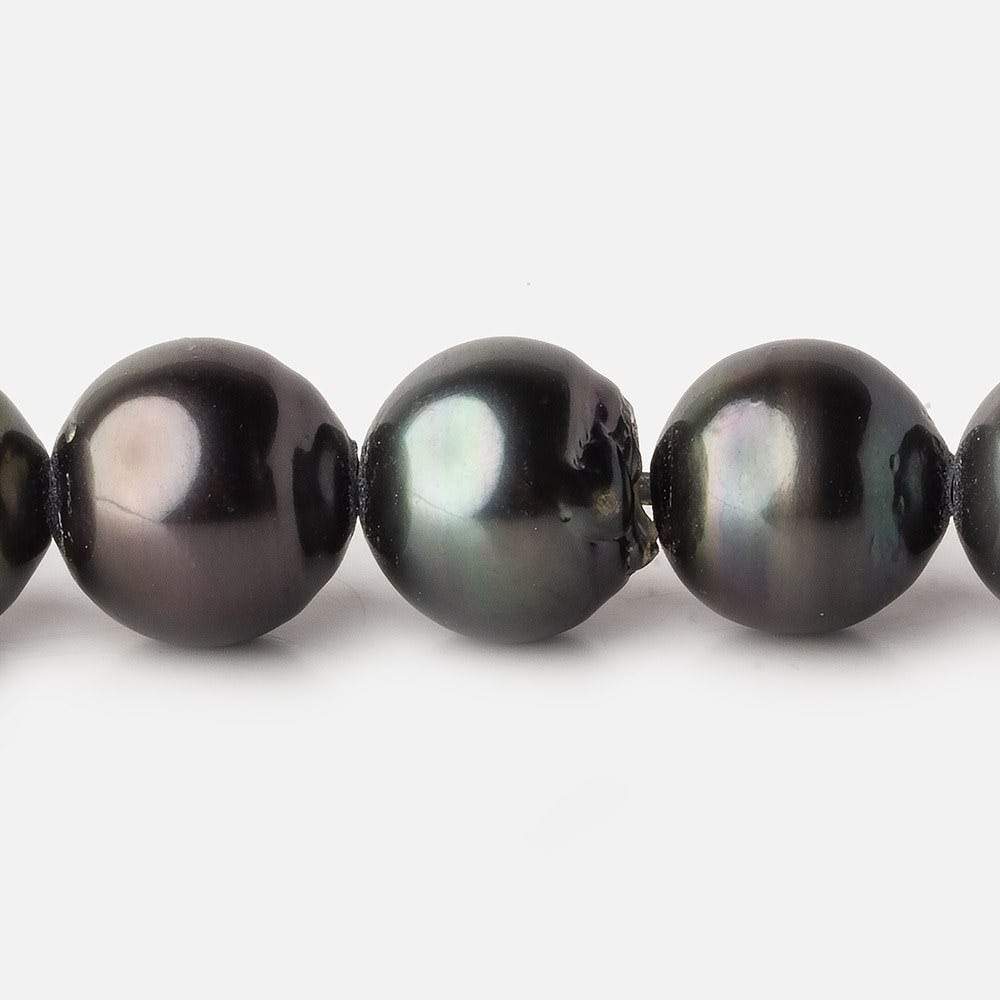 14-14.5mm Silver Peacock Tahitian Large Hole Saltwater Pearls 4 inch 7 pieces