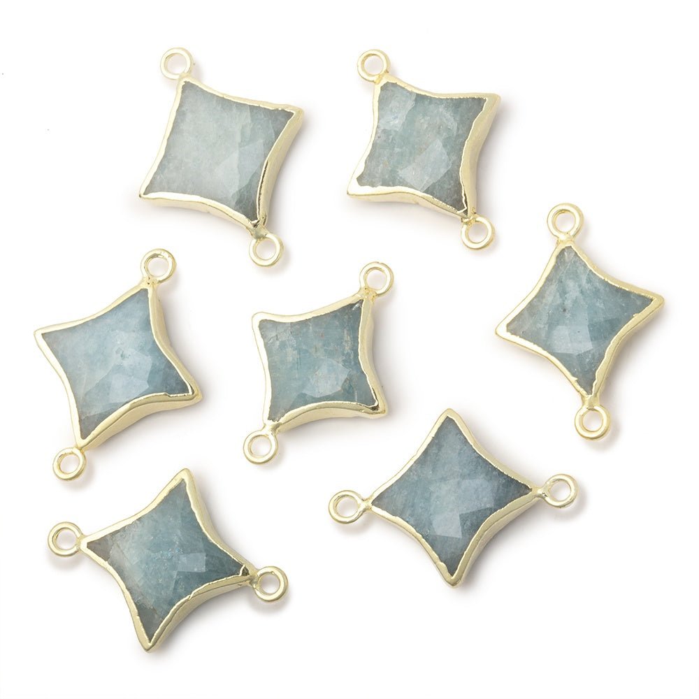 14-15mm Gold Leafed Aquamarine 4 Point Star Focal 2 Ring Connector