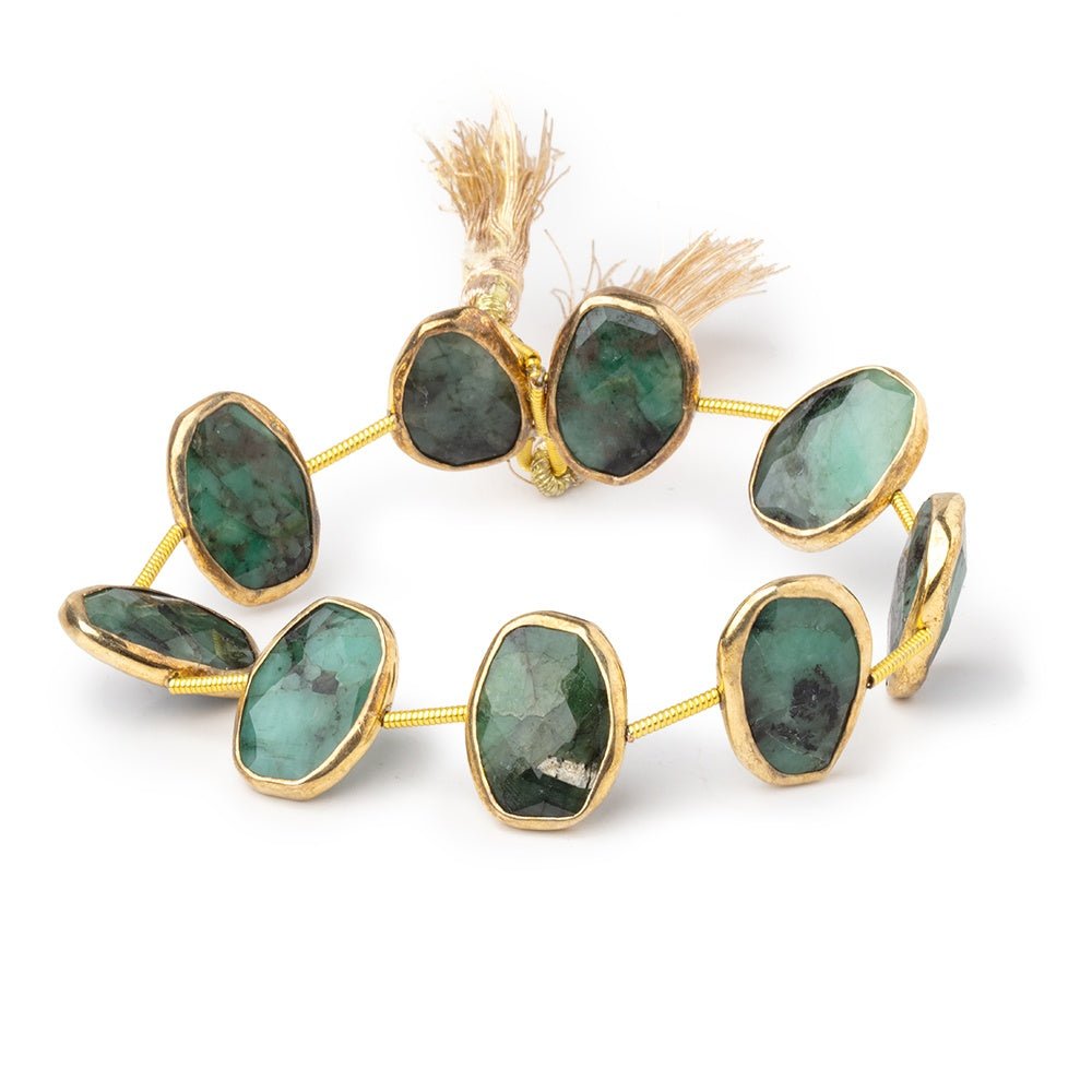 14-15mm Vermeil Bezel Emerald Faceted Nuggets 6 inch 9 Beads