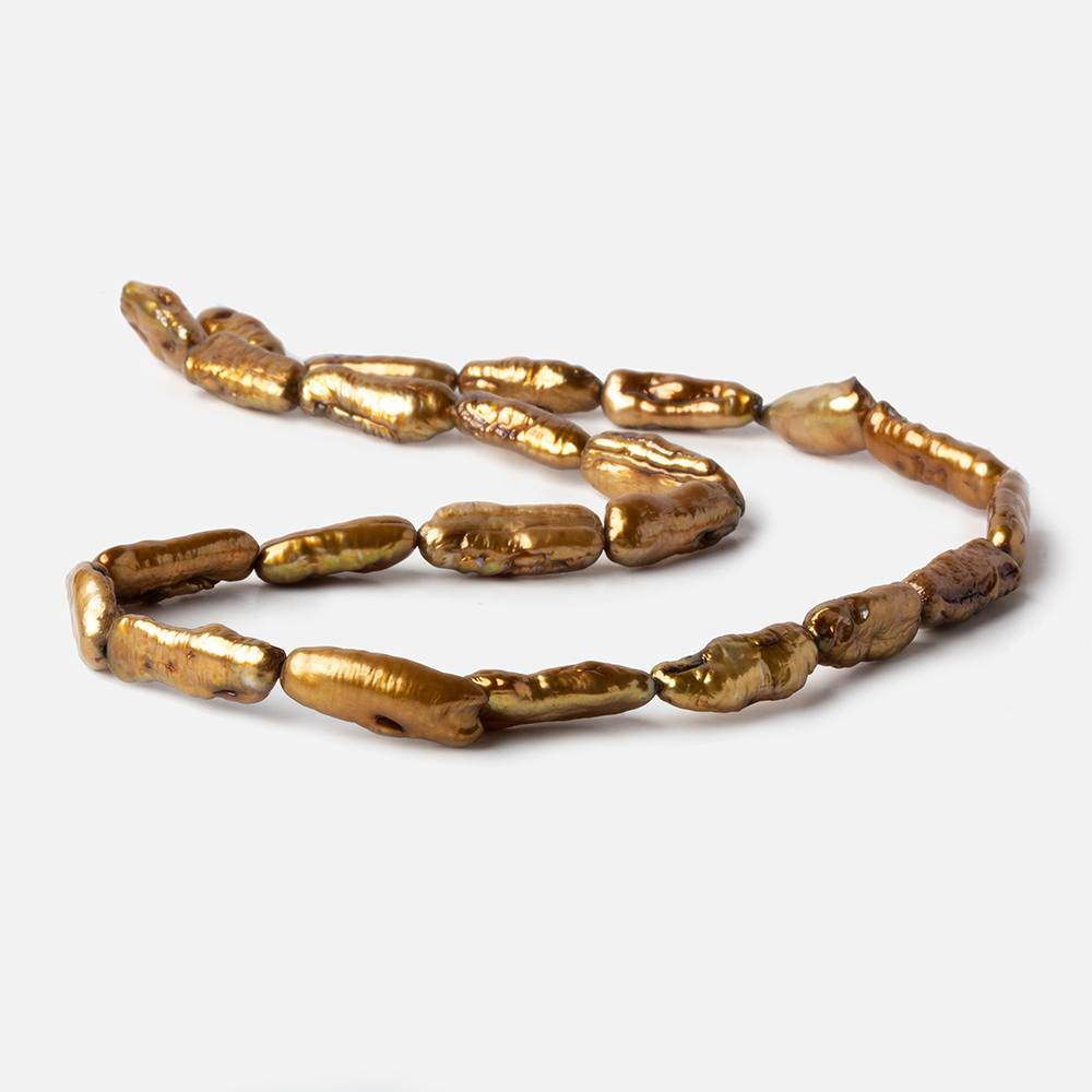 14-16mm Bronze Straight Drill Biwa Freshwater Pearl Beads 16 inch 25 pcs