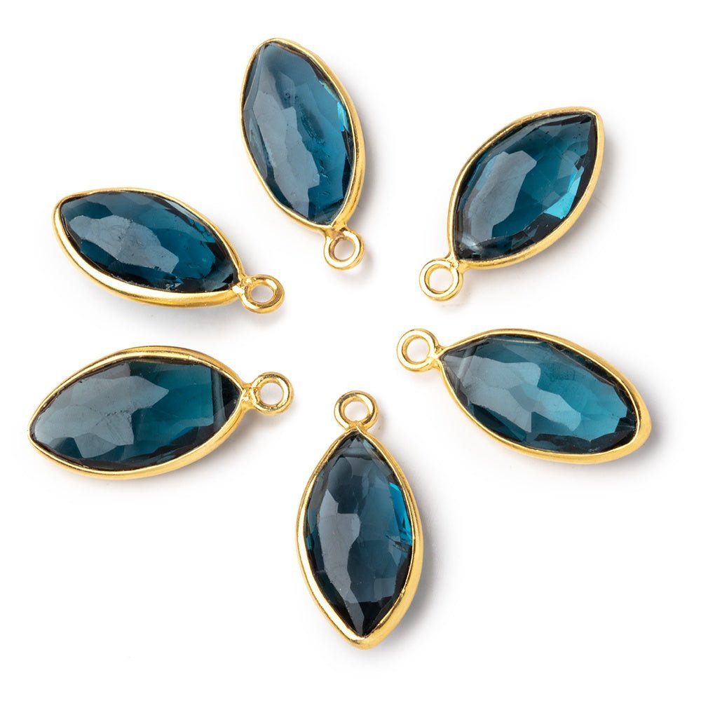 14-16mm Vermeil Bezel London Blue Topaz Faceted Marquise Pendant 1 piece AAA